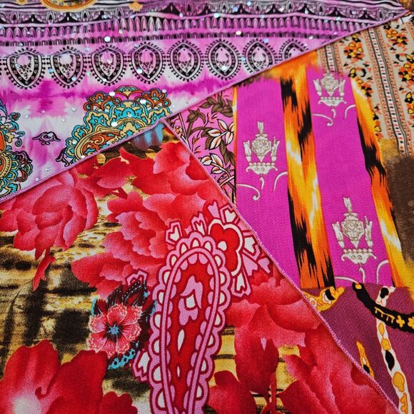 CAIA Womens Top XL 3/4 Sleeves Boho Mixed Print Stretchy Rhinestones Artsy Y2K - Picture 3 of 7